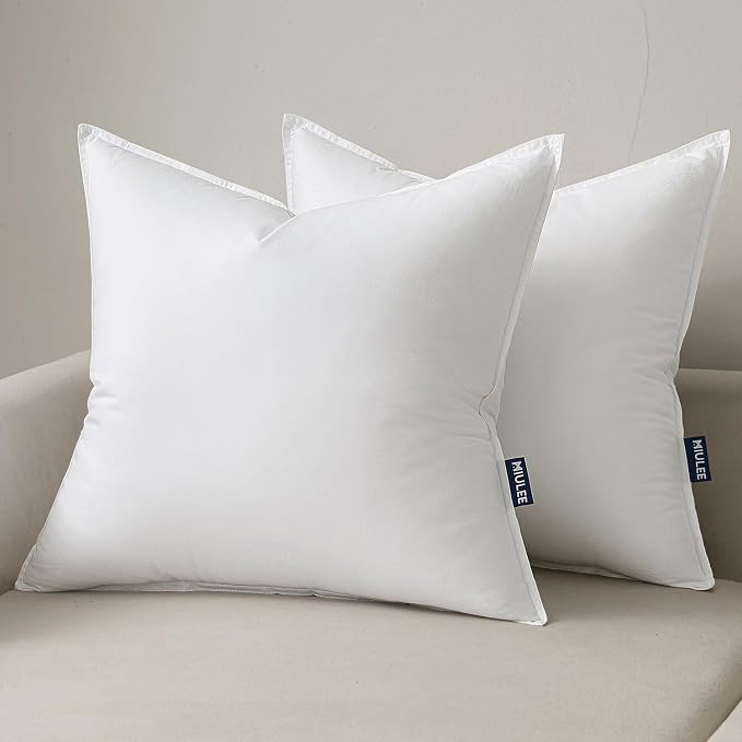 MIULEE 18x18 Throw Pillow Inserts,Set of 2 Decorative Pillow Inserts | Soft Cotton Cover,Fluffy and Cozy, Indoor Rectangle Sofa Couch Pillow Inserts, White