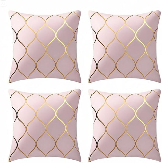 Gyulin Pack of 4 Gold Velvet Throw Pillow Covers 18x18 Inches Solid Square Pillow Covers Geometric Cushion Covers for Couch Sofa Home Bedroom Decor, Pink