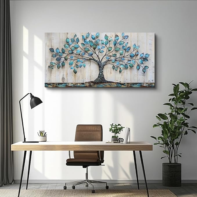 QIYILEXWART Canvas Wall Art For Living Room Wall Decor For Bedroom Office Wall Decoration Green Tree Landscape Painting Abstract Pictures Artwork Room Aesthetic Home Decor 20x40 In