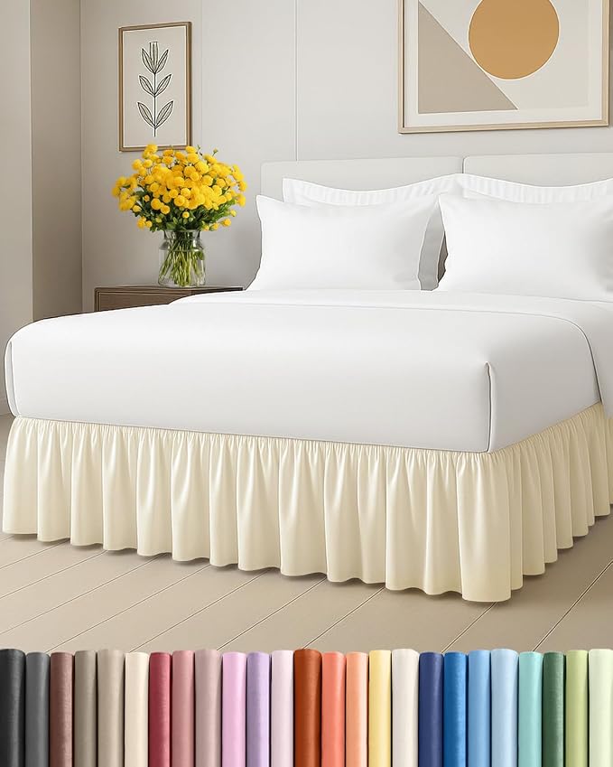 Bedskirt Queen Size Ruffle - Ruffled Bed Skirt - 12 Inch Drop - Off White | Bedskirt with Platform, Ultra-Soft Premium Hotel Quality, Wrinkle Free, Fade & Shrink Resistant, for Women, Men, Kids & Teens