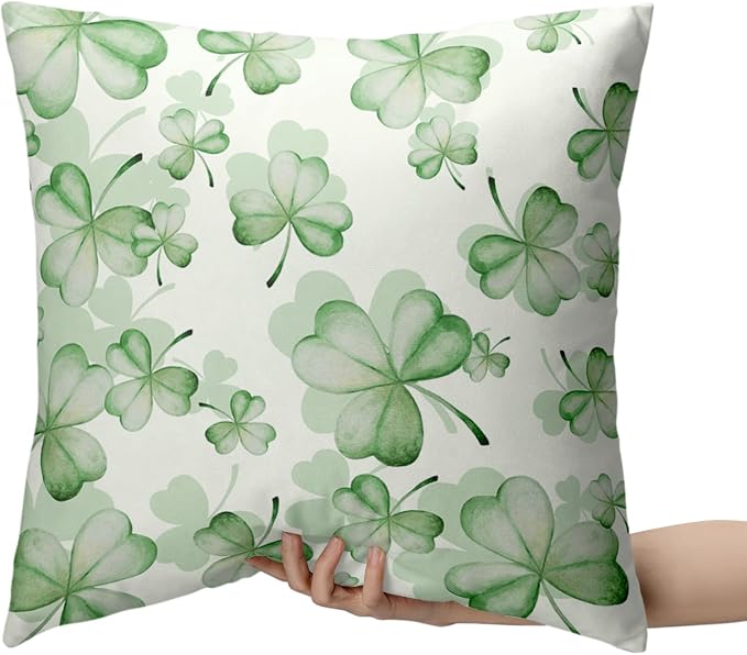 2 Pack Spring Summer Green Clover Pillow Covers 22x22 St Patricks Day Pillow Decorative Pillows Cases Shamrock Pillowcase Warm Touch Cotton Blend Home Decor for Indoor Sofa