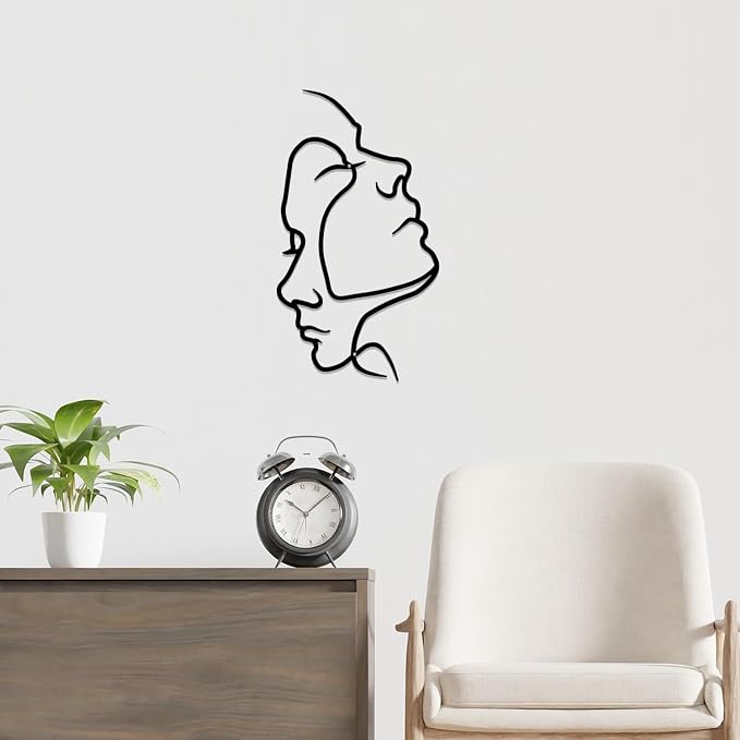 DUOOLN Metal Couples Wall Art, Silhouette Figure Decor Hanging Sculptures | Black Minimalist Abstract Line Drawing-Romantic Bedroom Bed Livingroom Bathroom Ornaments-Love Wall Pictures-Valentine Gift