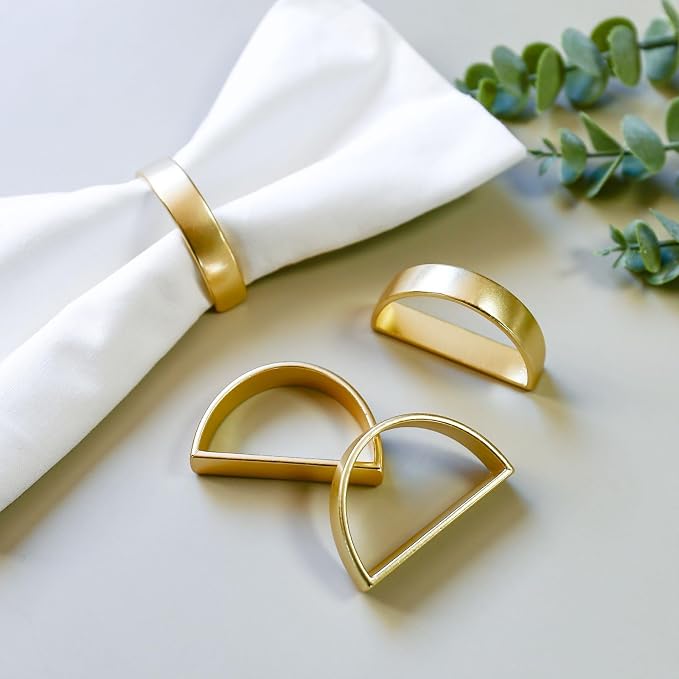 Wonlex Matte Gold Semicircle Napkin Rings Holder Set of 8 | Metallic Bronze Napkin Ring Glossy Serviette Buckles for Wedding, Banquet, Christmas Dinner Party, Table Settings