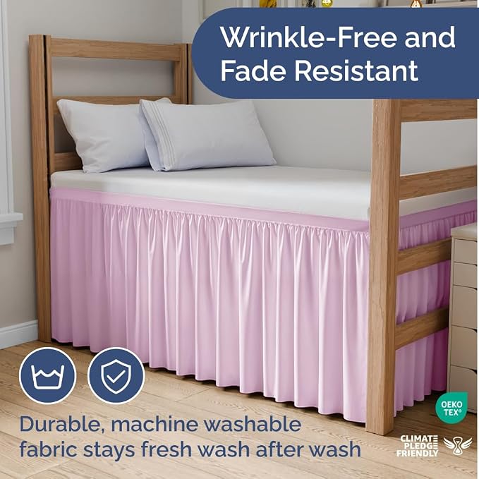 Dorm Room Bed Skirt Full XL - College Dorm Essentials - Light Pink, 30 Inch | Extra Long Dust Ruffled College Bedskirt with Split Corners, Easy Fit Elastic Strap, Adjustable, Fade & Wrinkle Free