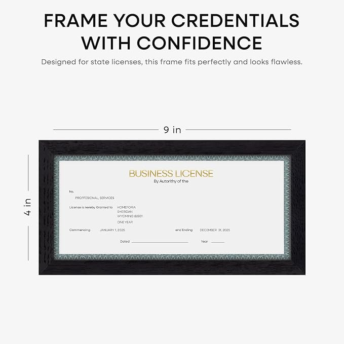 Homeforia 4x9 White Oak Business License Frame, High-End Wood, Glass