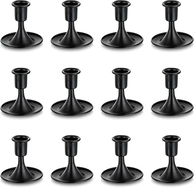 Black Candlestick Candle Holders for Taper ：12 PCS Romadedi Candle Stick Holder Set Vintage Table Centerpiece Halloween Decoration Wedding Christmas Fireplace Mantel Home Deocr