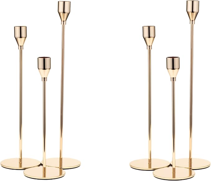 Aha Essential - Taper Candlestick Holders Set of 6 | Decorative Candlestick Holders for Home Decor, Wedding, Dinning, Parties, Anniversary, Bathroom - Candle Holders for Centerpiece (Champane Gold)