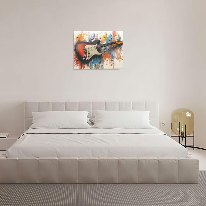Guitar Wall Art Guitar Wall Decor Music Pictures Graffti Musical Instruments Canvas Prints Painting Artwork Splash Decoration for Music Room Bedroom Living Room Framed Gifts 16"x20"