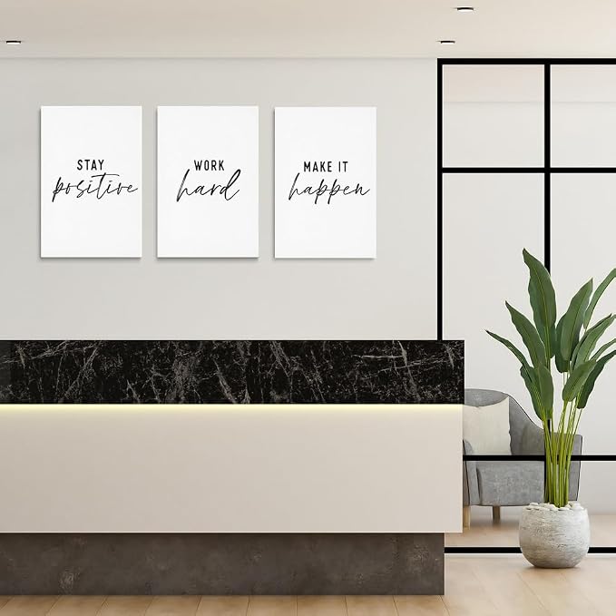 GUBIYU Inspirational Wall Decor Stay Positive,Work Hard,Make it Happen Wall Art Set of 3,Inspirational Prints,Work Hard Sign for Office Decor, Dorm decor Motivational Wall Decor Positive Gifts 12"x16"