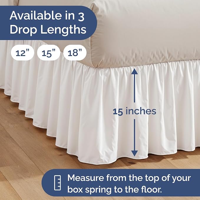 Bedskirt King Ruffle - Ruffled Bed Skirt - 12 Inch Drop - Antique White | Bedskirt with Platform, Ultra-Soft Premium Hotel Quality, Wrinkle Free, Fade & Shrink Resistant, for Women, Men, Kids & Teens