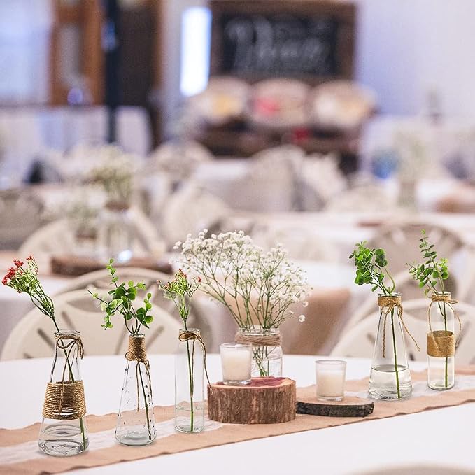 MDLUU Clear Glass Bud Vase in Bulk, 10Pcs Assorted Decorative Glass Bottles with Rope, Different Sizes Vintage Jar for Wedding Centerpiece, Party, Reception Table, Home Decor