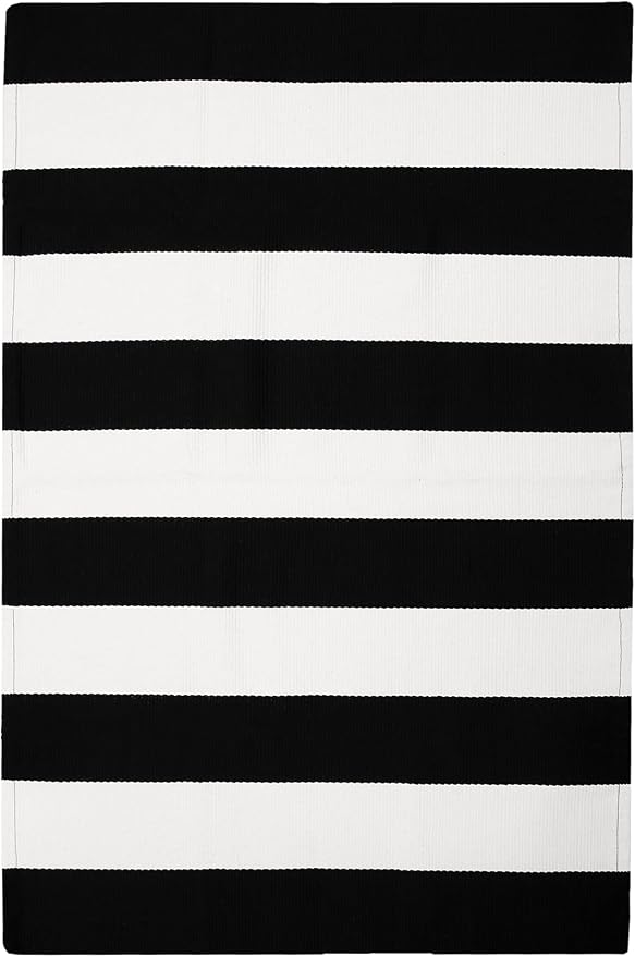KILOCOCO Black and White Striped Rug 2.3'x3.6' Washable Front Door Mat | Indoor Outdoor Rugs, Cotton Layered Doormats, Low Pile Front Porch Rug, Woven Welcome Mat for Entryway Kitchen Patio