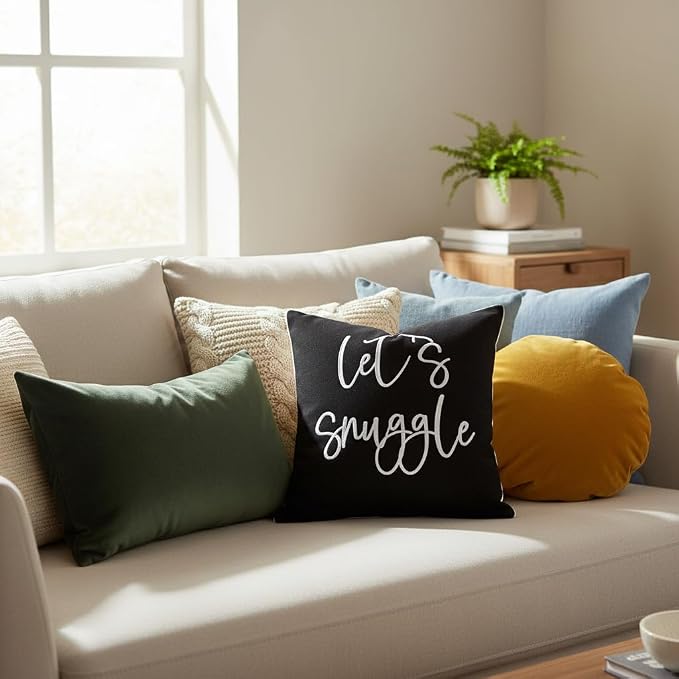 Sunkifover Let's Snuggle Decorative Throw Pillow Cover 18"x18" Black