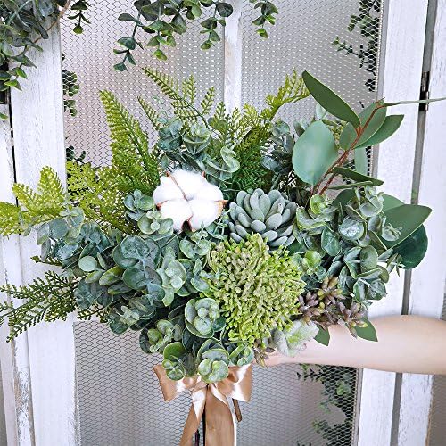 Supla 3 Pcs Realistic Eucalyptus Leaves Bushes Artificial Greenery Stems Faux Eucalyptus Branches in Grey Green 14.6" Tall for Vase Bouquets Wreath Garland Floral Crafts Centerpiece Table Decorations