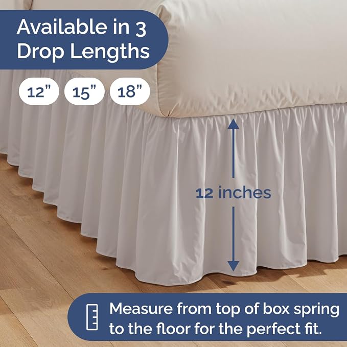 Bedskirt King Size Ruffle - Ruffled Bed Skirt - 12 Inch Drop - Light Grey | Bedskirt with Platform, Ultra-Soft Premium Hotel Quality, Wrinkle Free, Fade & Shrink Resistant, for Women, Men, Kids & Teens