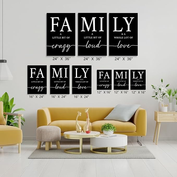 GUBIYU Black Family Home Wall Decor for Living Room Dining Room Pictures Wall Art Bedroom Artwork Posters for Walls Inspirational Family Love Home Decor Entryway Art Print Canvas Paintings 12"X16"