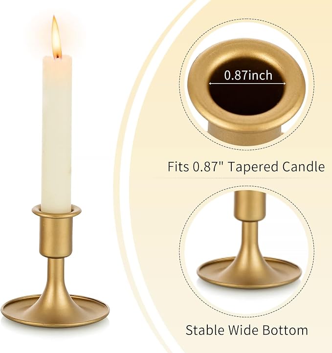 Candlestick Holders Taper Candle Holders, Romadedi Gold Candle Stick Candle Holder for Table Centerpiece, Wedding Reception, Festive Christmas Mantel Decoration or Home Decor, Set of 24 | for Standard Candlestick, Festive Table Centerpiece, Vintage Hom...