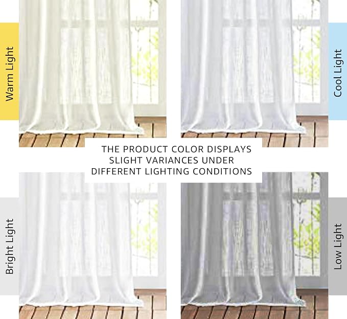 NICETOWN White Sheer 108 inch Curtains, Rod Pocket & Back Tab Semi Linen Sheer Window Treatment Privacy Drapes for Living Room/Bedroom, 104" Wide Total 2 PCs
