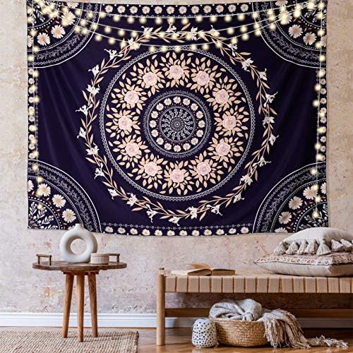 FLY SPRAY Mandala Tapestry Aesthetic,Boho Tapestries Wall Hanging,Dark Rose Floral Medallion Tapestrys,Bohemian Wall Art Hippie Decor for Bedroom Living Room Ceiling