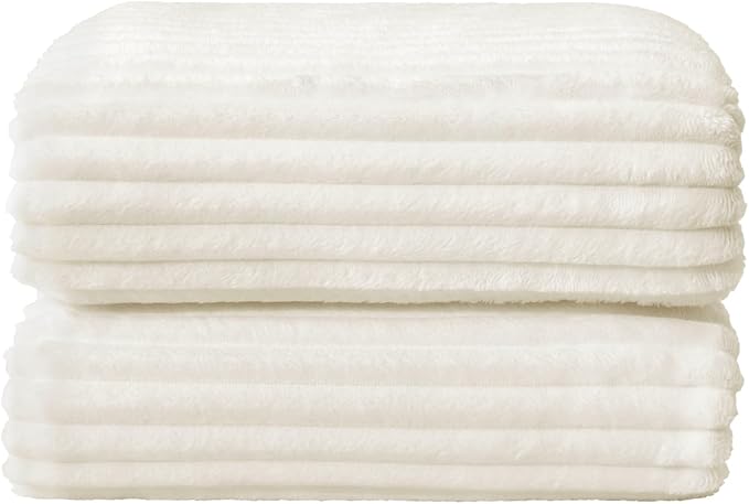 BEDELITE 3D Ribbed Jacquard Cream Blankets Queen Size for Bed, 90x90 Inch | Soft Warm Decorative Fluffy Blanket, Cozy Fuzzy Lightweight Plush Fleece Throw Blankets for Bed, Room Decor, Gift for Women