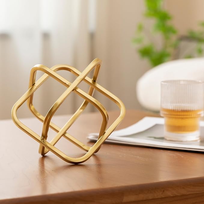 5.5" Gold Metal Geometric Sculpture, Modern Square Decorative Sphere