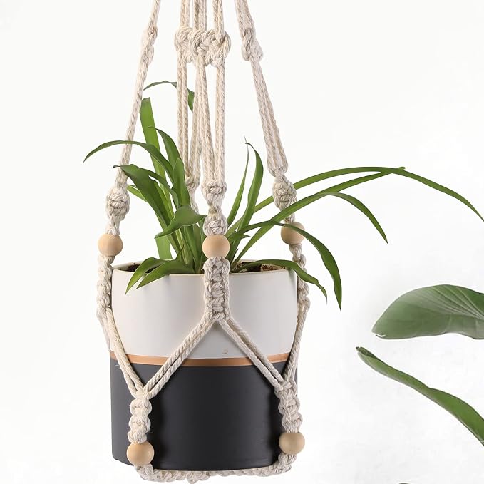 Macrame Plant Hangers with Beads for Indoor and Outdoor, 3 Pack