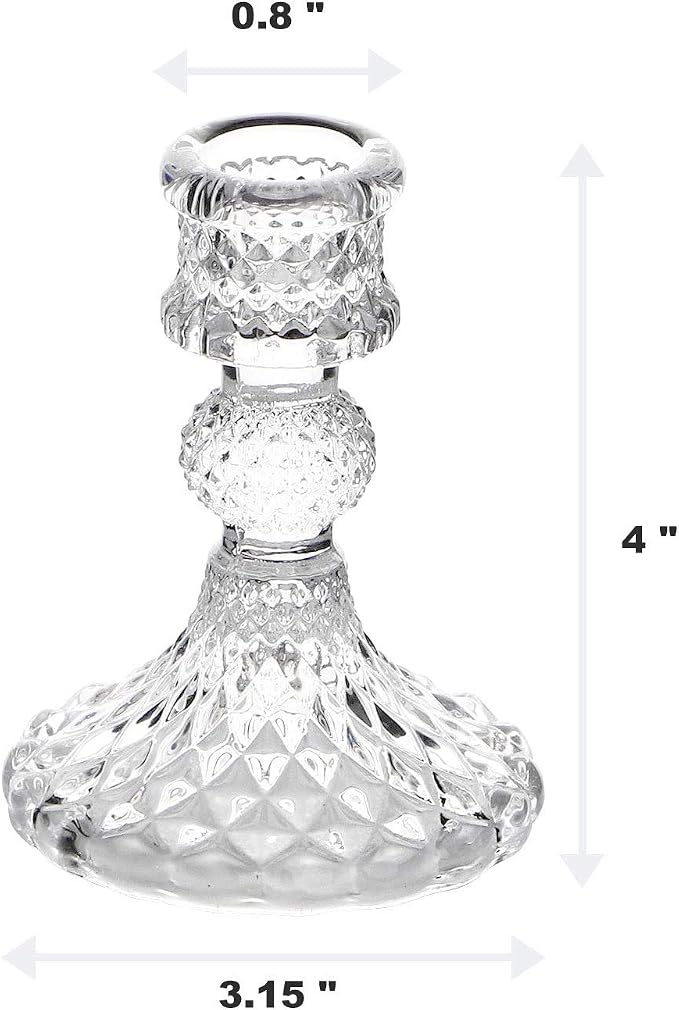 Taper Candle Holders Set of 2, Clear Glass Candlestick Holder Fit 0.8 Inch Candles, 4 Inch Tall Crystal Decorative Candle Stand Centerpiece for Table Wedding Dinning Party