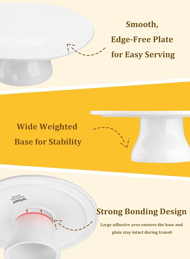 Porcelain Cake Stand, 10 in Round Cake Display Pedestal Stands, White | Round Dessert Stand, For Cakes, Cupcakes & Pastries, For Birthday Parties, Weddings & Baby Showers, Fits Cakes Under 8''