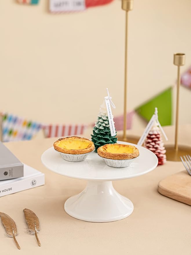 Kanwone 8-Inch Porcelain Small Cake Stand, Cake Plate, Dessert Stand, Cake Stand for Party, Baby Shower, Home Decorating Stand, White