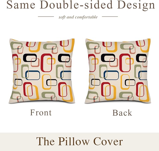 Mid Century Modern Throw Pillow Covers Set of 2, Retro Decorative Pillow Cases for Couch Sofa Living Room Bed Chair Decor 18"x18", Vintage Outdoor Cushion Cover