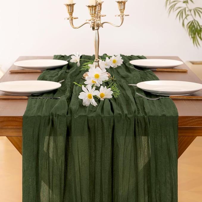 Cheesecloth Table Runner Fall Boho Wedding Birthday Party Home Decor | Olive Green 3pcs Rustic Gauze 10FT Cheese Cloth Sheer Farmhouse Dining Runner for Baby Shower Bridal Holiday Decorations