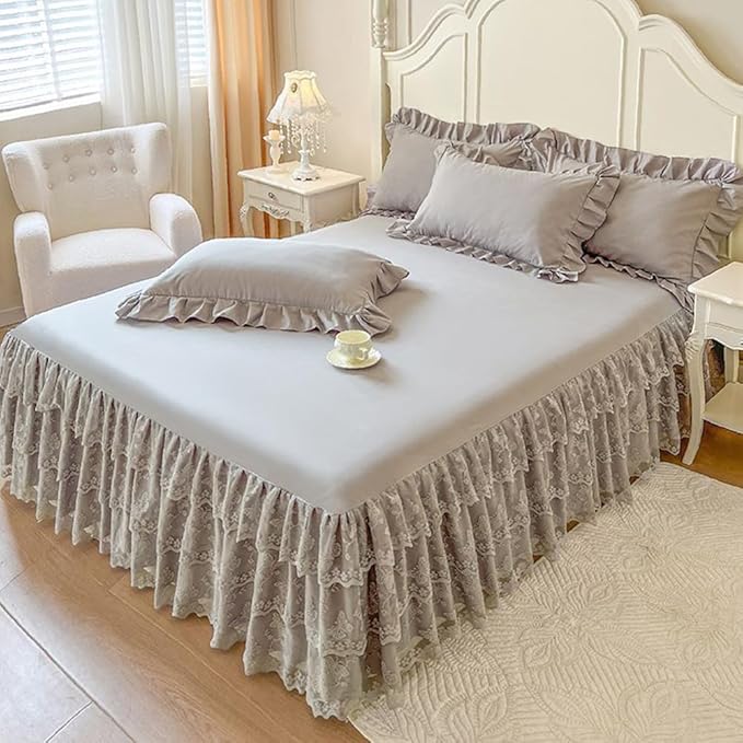 Lace Bed Sheet for Queen/King Bed - 17in. Drop, Easy Fit Ruffle Bedskirt Wrap Around Bed Skirt, Anti Wrinkle & Fade Resistant