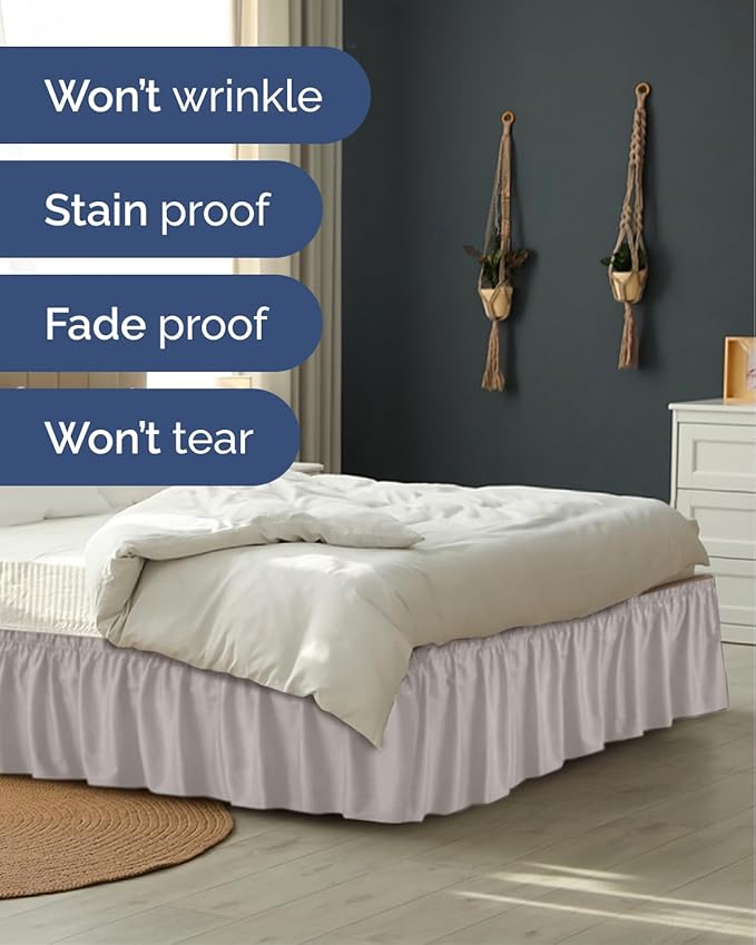 French Grey King Bed Skirt 9 Inch Drop Wrap Around Dust Ruffle