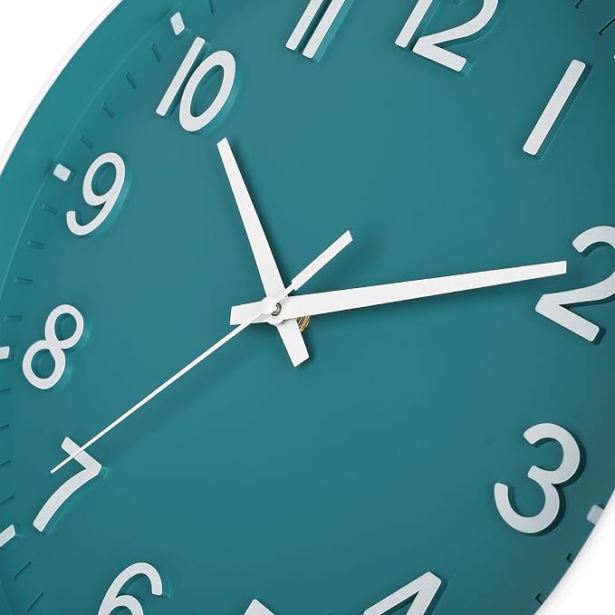 HZDHCLH 12 Inch Silent Wall Clock Battery Operated Non Ticking Teal | 12 inch Silent Non Ticking Modern Wall Clock for Living Room Bedroom Kitchen Office Classroom Decor
