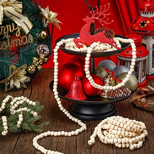 WILLBOND 3 Pcs 29.5 Ft Wooden Bead Garland Christmas Tree, Beige