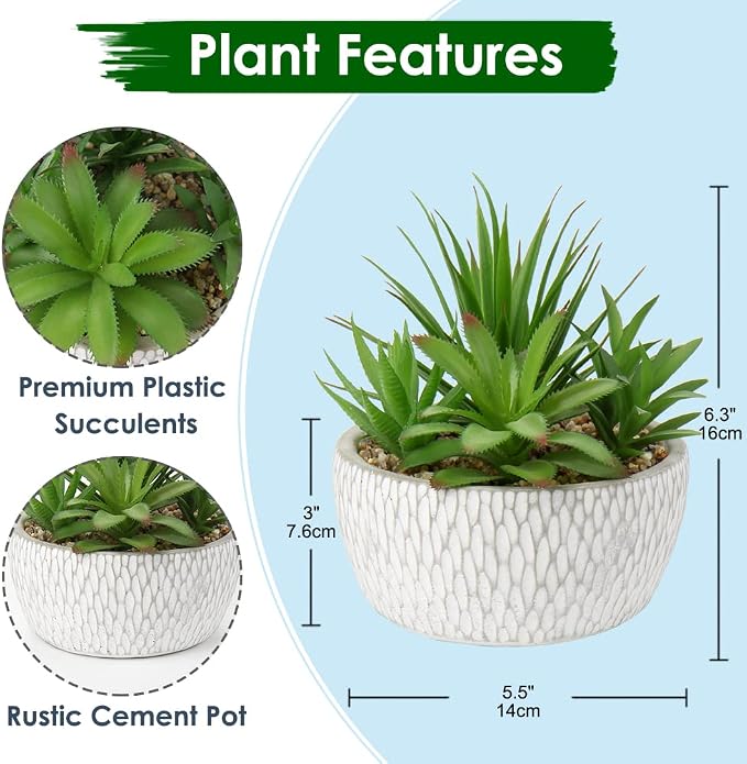 Briful Small Fake Plants Assorted Faux Succulents in Pots Realistic Succulents Plants Artificial with Cement Pots for Home Table Office Desk Bathroom Shelf Living Room Decor