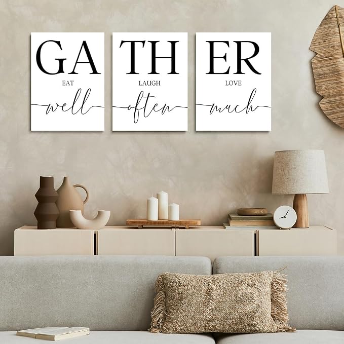 GUBIYU Large Gather Signs for Home Decor, Framed Kitchen Wall Art Farmhouse Dining Room Wall Decor, Farmhouse Family Wall Art Home Signs for Home Decor Large Kitchen Wall Decor for Living Room 24"x36"