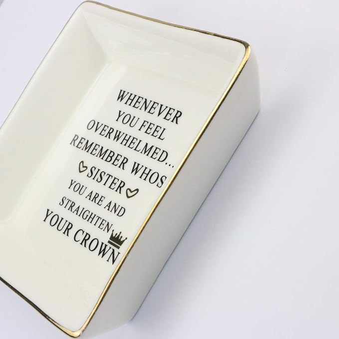 JoycuFF Inspirational Gift for Sister - Sister Gifts for Birthday, Christmas, Mother's Day - Trinket Dish Decorative Ring Dish Jewelry Tray Home Decor