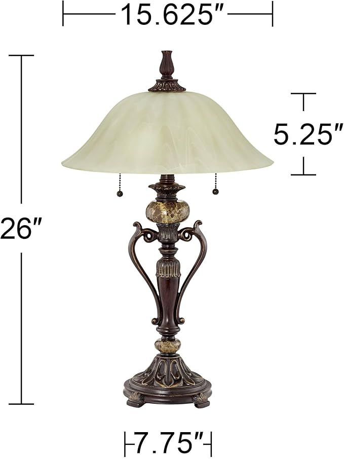 Amor 26" Tall Table Lamp Alabaster Glass Bronze Brown Accent Cottage