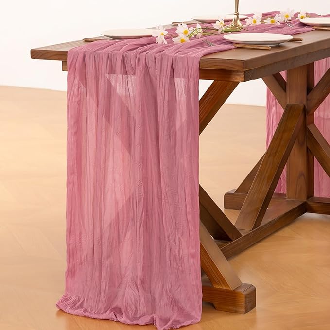 Cheesecloth Table Runner Fall Boho Wedding Birthday Party Home Decor | Mauve 10pcs Rustic Gauze 10FT Cheese Cloth Sheer Farmhouse Dining Runner for Baby Shower Bridal Holiday Decorations