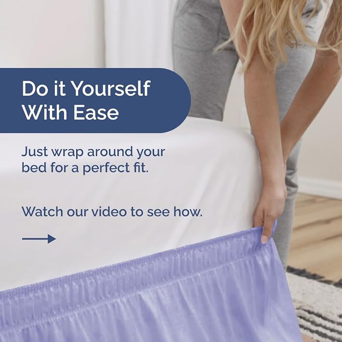 Wrap Around Dust Ruffle Bed Skirt - College Dorm Room - Twin/Twin XL | Lavender, 24 Inch Drop, Elastic Strap & Adjustable Pleated Bedskirt, Wrinkle Free, for Women, Men, Students, Kids & Teens