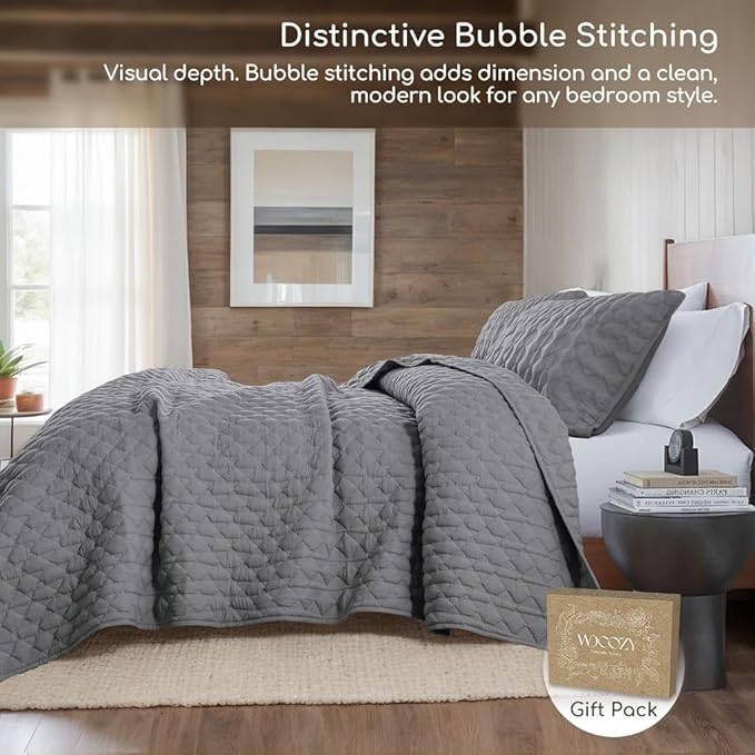 WDCOZY Dark Grey Quilt Twin Size Bedding Sets with 1 Pillow Sham, Lightweight Soft Bedspread Coverlet, Quilted Blanket Thin Comforter Bed Cover, All Season Spring Summer, 2 Pieces, 68x90 inches
