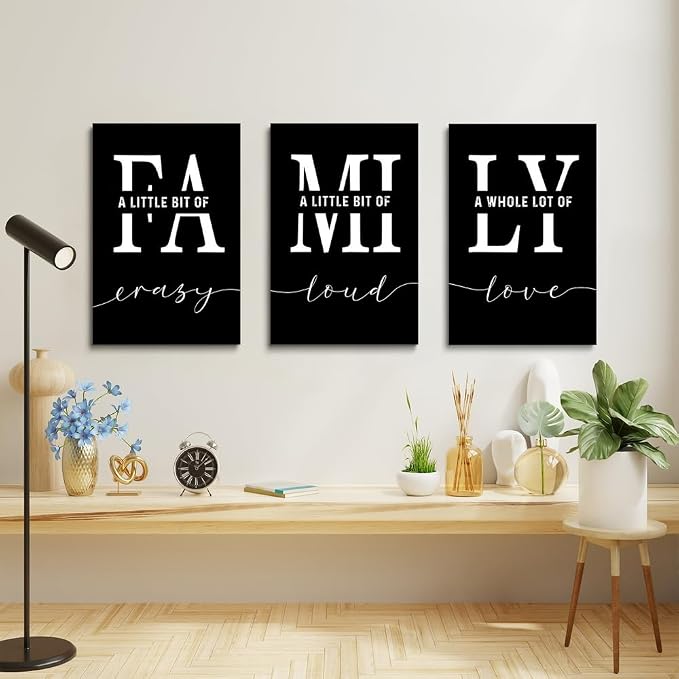 GUBIYU Home Wall Art for Living Room & Dining Room - Inspirational Quotes Poster 'A Little Bit of Crazy' Print, Family Quotes, Black 20"x28"