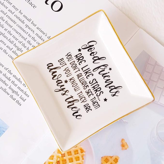 PUDDING CABIN Birthday Gifts for Friends Female Ring Trinket Dish - “Good Friends Are Like Stars You Don't Always See Them But You Know They Are Always There” Friendship Gifts for Women Friends