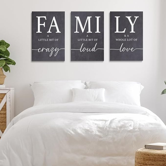 GUBIYU Gray Family Wall Art Set of 3 20"X28" Modern Farmhouse Decor for Living Room, Dining Room, Kitchen, Office, Bedroom