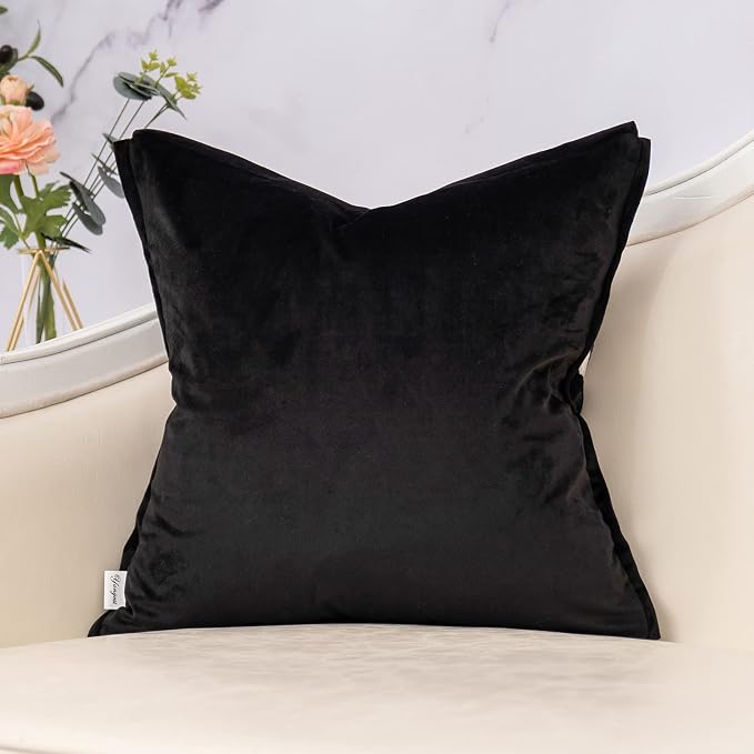 Yangest Black Square Pillow Cover Cut Velvet Zebra Print Cushion Cover Luxury Modern Pillowcover for Couch Living Room Bedroom, 20x20 Inch