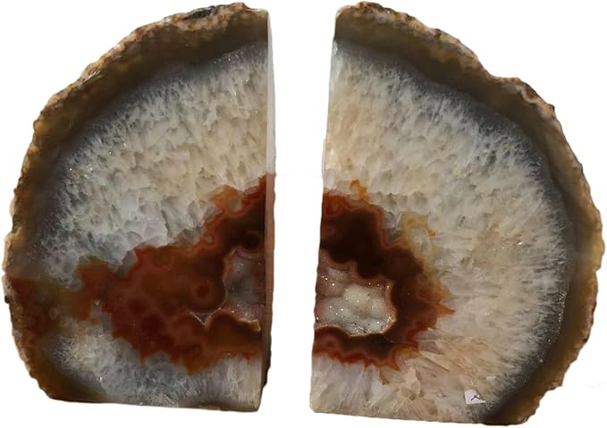 JIC Gem Natural Agate Geode Bookends Anti-Slip Heavy Duty 1 Pair 6-8 Lbs | Heavy Duty Decorative Crystal Book Stoppers Stone Book Supports for Shelf Desktop Home Office Decor Crystal Ornament Gift