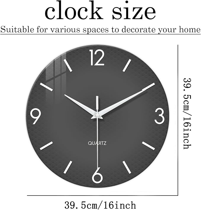 XFM 16 Inch Large Minimalist Wall Clocks Battery Operated Grey | Silent Non-Ticking Battery Operated Gray Modern Simple Decorative for Bedroom Kitchen Living Room Home Office