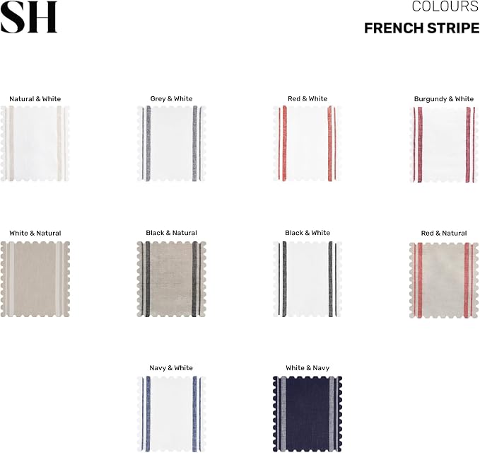 Solino Home 100% Linen Table Runner, 14 x 120 in, Burgundy and White Stripe | French Stripe, a graceful centrepiece for dining and gatherings, European flax fibres, machine washable, OEKO-TEX Certified