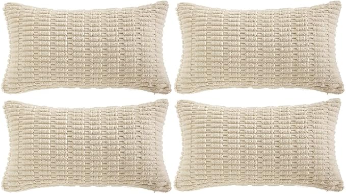 Fancy Homi 4 Packs Decorative Throw Pillow Covers for Living Room Couch Bed, Modern Farmhouse Boho Home Décor Accent Cushion Case, 24" x 12", Cream